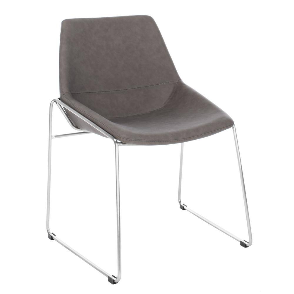 Ash Grey Faux Leather Upholstered Side Chair with Metal Legs