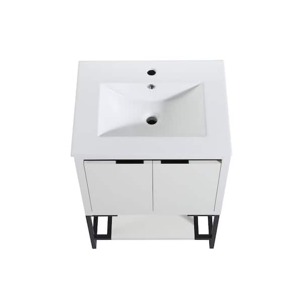 CASAINC 18.1 in. W x 24 in. D x 35 in. H Freestanding Bath Vanity in White with White Top With One Shelf