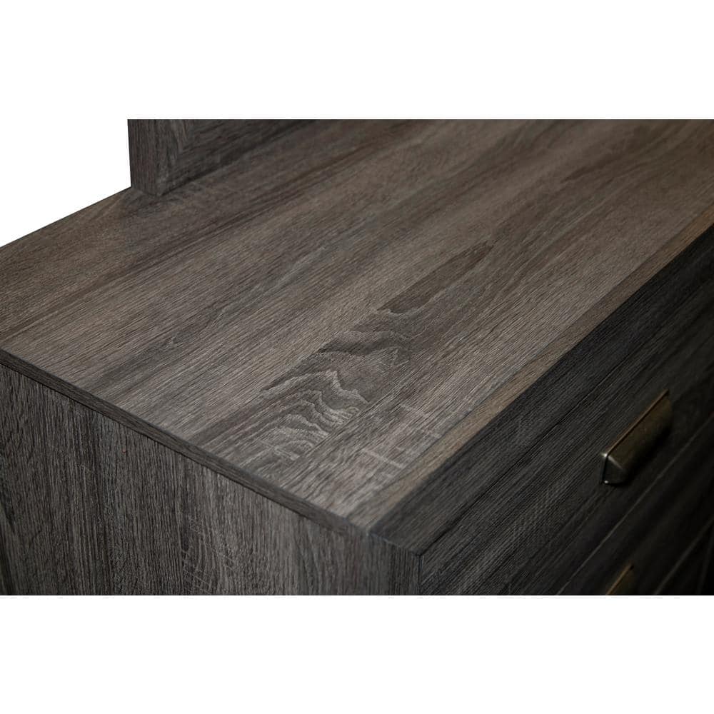 Transitional Twin Panel Bed Set in Rustic Brown-Gray with Dresser