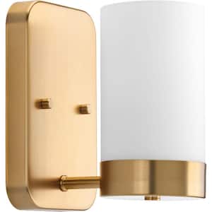 Elevate Collection 1-Light Brushed Bronze Etched White Glass Mid-Century Modern Bath Vanity Light