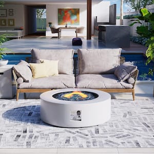 42 in. Outdoor Round Iron White Fire Pit Table with Propane Tank Holder