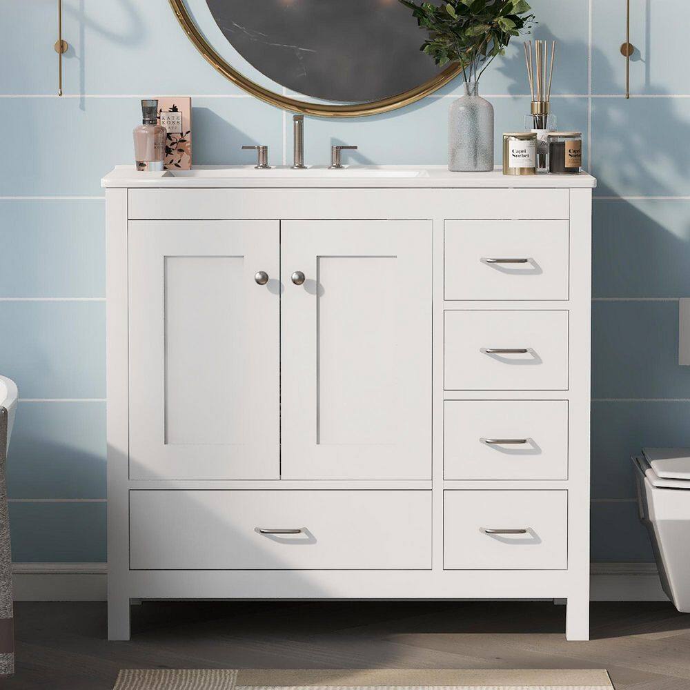 36 in. W x 18 in. D x 33. 9 in. H in Single Sink Freestanding White Bath Va