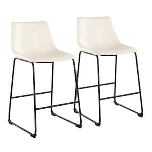 Duke 36 in. White Faux Leather and Black Metal High Back Counter Height Bar Stool (Set of 2)