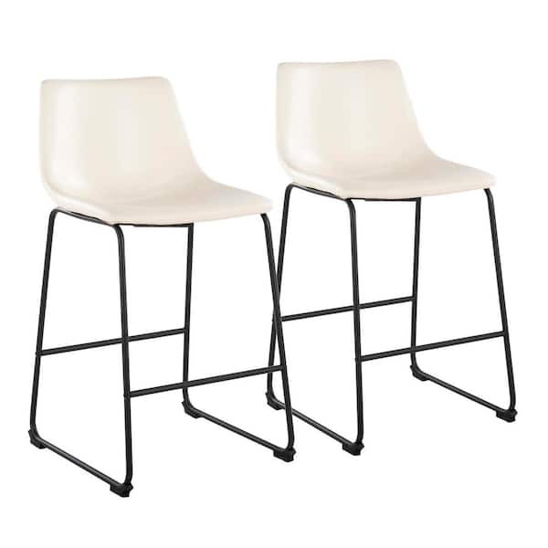 Lumisource Duke 36 in. White Faux Leather and Black Metal High Back Counter Height Bar Stool (Set of 2)