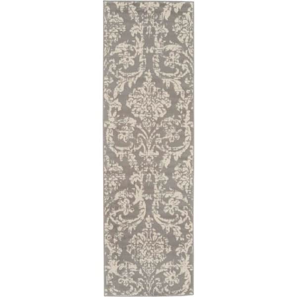 Jubilant Grey 2 ft. x 7 ft. Persian Vintage Kitchen Runner Area Rug