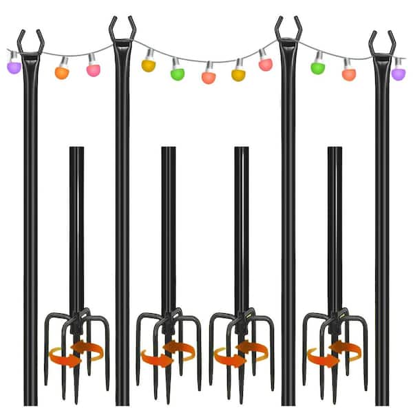 Phewnyzo 4-Pack 9.8 ft. Metal String Light Poles for Outdoor Decks, Gardens, Patios, and Backyards