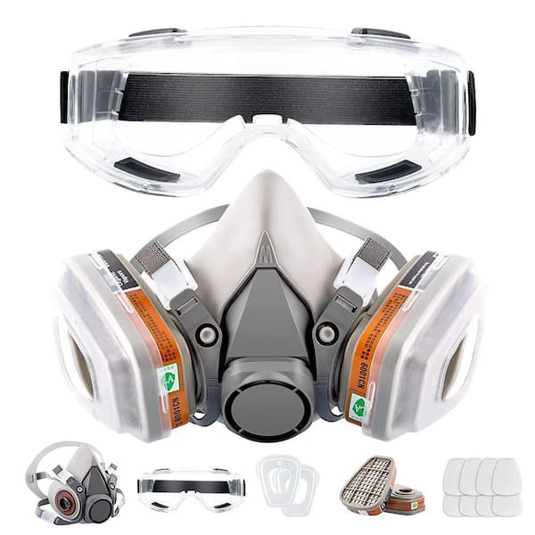 Respirator Reusable Half Face Cover Gas Mask with Safety Glasses for Painting, Welding and Other Work Protection