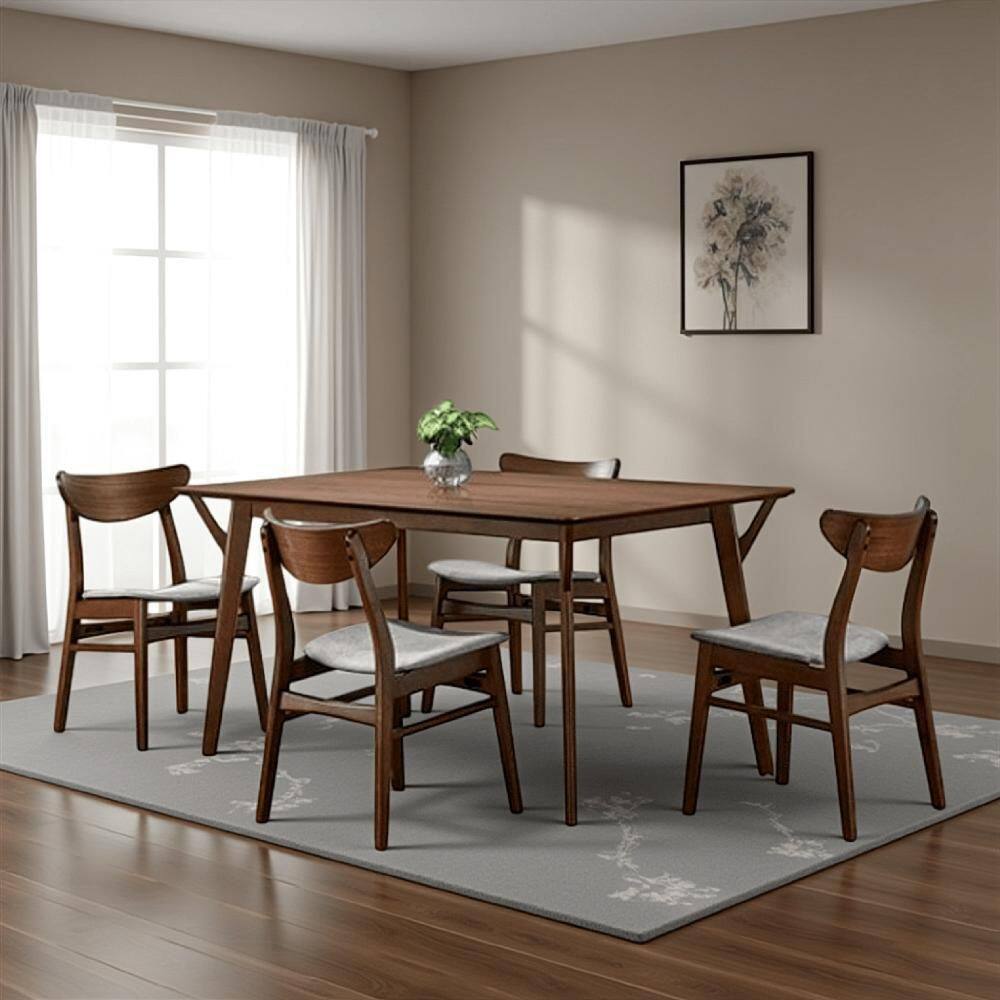 Benjara Skie Walnut Brown and Gray Wood 35.4 in. 4 Legs Dining Table ...