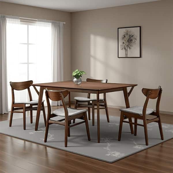 Skie Walnut Brown and Gray Wood 35.4 in. 4 Legs Dining Table Seats 4