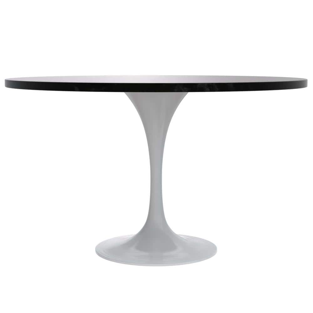 Verve Black Round MDF Dining Table with White Steel Pedestal Base