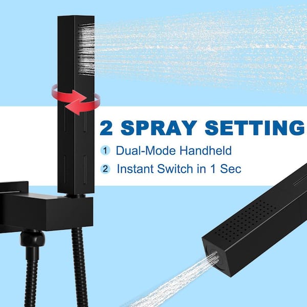 1-Piece 2 in 1 Function Handheld Shower Sprayer Head in Black with 59 in. Hose and Adjustable Shower Wand Holder