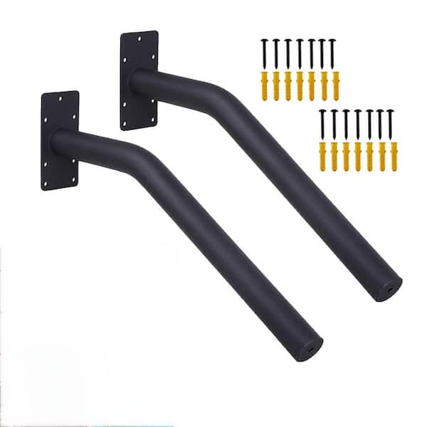 15.3 in. Wall Mount Hand Railing for 1-2 Step Stairs, Elderly Handicap Safety Grab Bar for Garage Entry, Black (2-Pack)