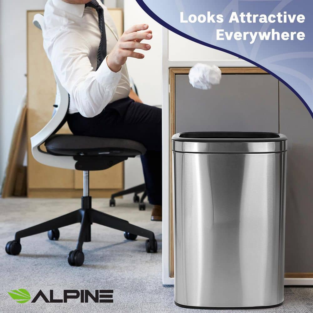 10.5 Gallon Brushed Stainless Steel Open Top Trash Can Set