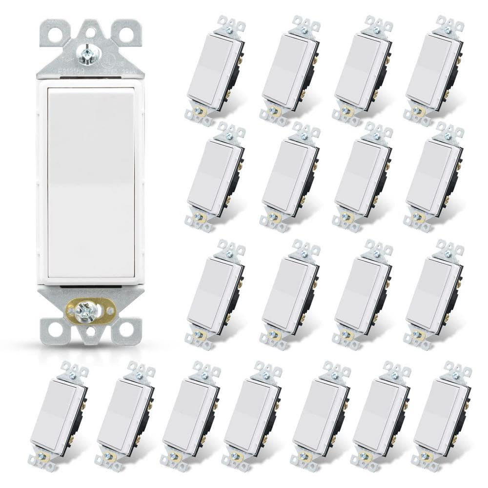 Etokfoks 15 Amp Single Pole Decorative Paddle Rocker Light Switch White   Glossy White Light Switches Mlph007lt242 64 1000 