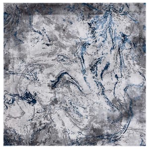 Craft Gray/Blue 7 ft. x 7 ft. Abstract Marble Square Area Rug