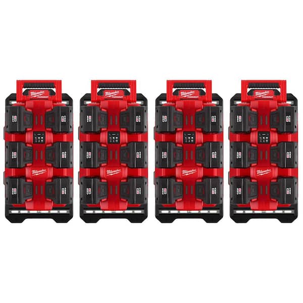 M18 18V PACKOUT 6-Port Daisy Chain Rapid Charger (4) w/ (4) Mounting Plates & (24) 8.0 Ah FORGE Batteries