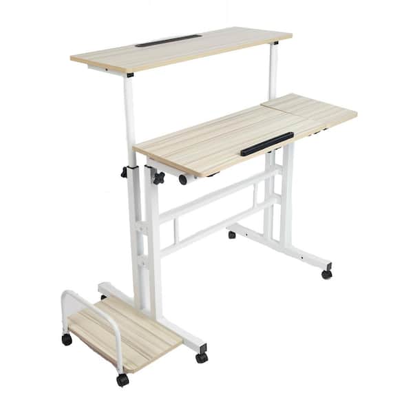 Mind Reader 38.5 in. Rectangular White Standing Desk with Adjustable Height Feature