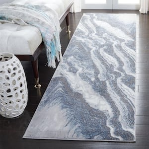 Craft Gray/Blue 2 ft. x 12 ft. Marbled Abstract Runner Rug