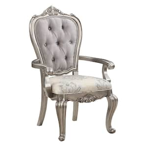 Ariadne Velvet and Antique Platinum Finish Leather Side Chair Set of 2