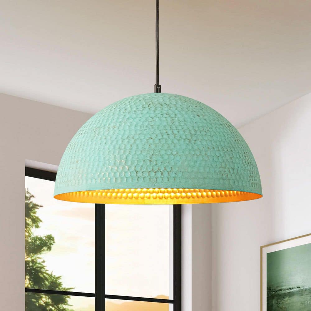 Rennnsan Dovin 15.7 in. 1-Light Antique Green Industrial Dome