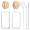 Numhew Modern 16 oz. Dishwasher Safe 2 Pieces with Lids, Straws Clear Drinking Glasses w/ Bamboo Lids, Gift 1 Cleaning Brushes O9V4O2J6