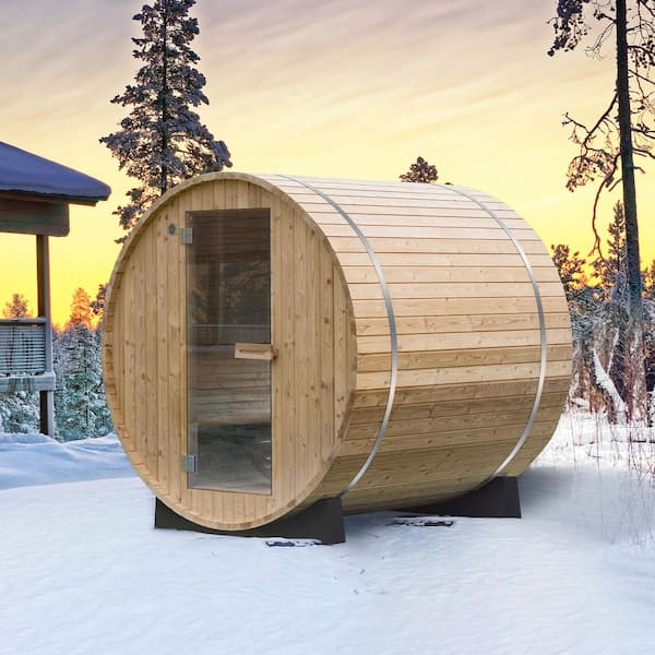 WOODBRIDGE 4-Person Outdoor Finland thermo Pine Wet/Dry Sauna with Adjustable Temperature