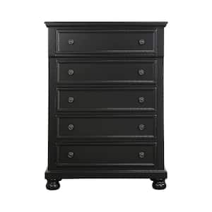 Black 5-Drawer 40 in. Wide Chest of Drawers