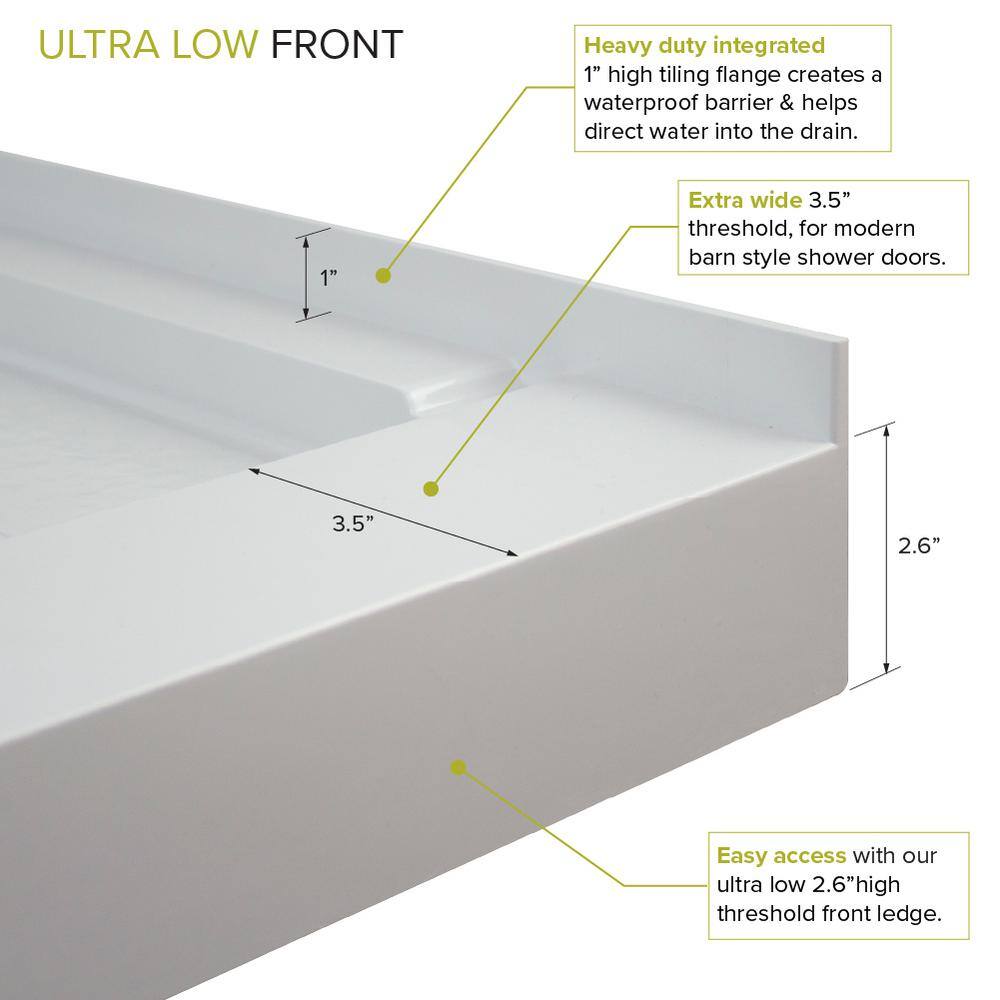60'' x 30'' Gray Rectangular Shower Base with Right Drain