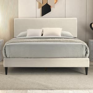 Bayson Towel Cream Beige Wood Frame Full Platform Bed with Headboard