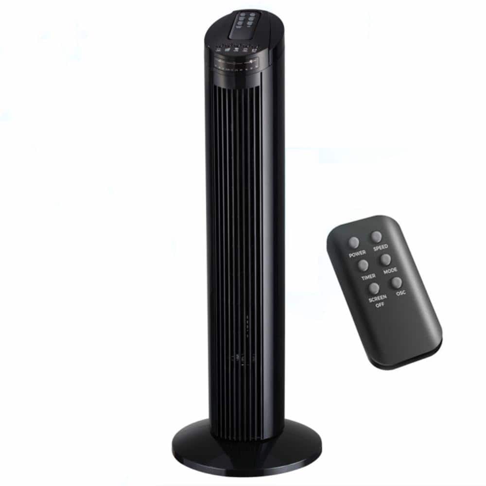 29 in. 3-Speed Bladeless 90° Oscillating Tower Fan in Black with Top Mount