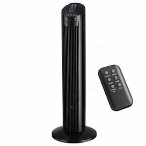 29 in. 3-Speed Bladeless 90° Oscillating Tower Fan in Black with Top Mounted Remote and 7.5-Hour Timer