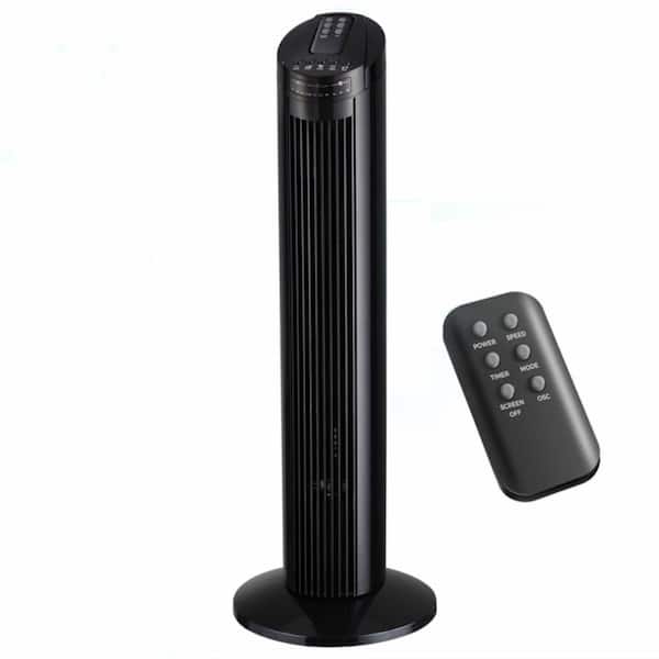 Amucolo 29 in. 3-Speed Bladeless 90° Oscillating Tower Fan in Black with Top Mounted Remote and 7.5-Hour Timer