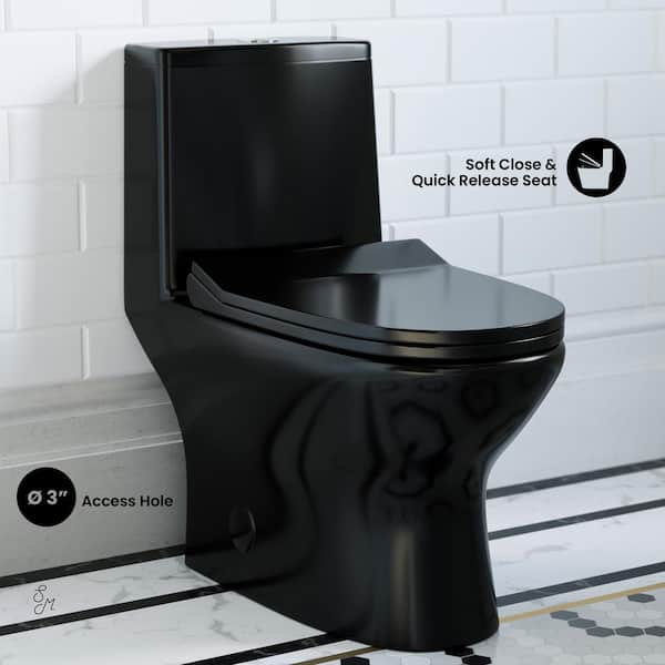 Swiss Madison Ivy 1-Piece Toilet Dual Vortex Flush in Glossy Black