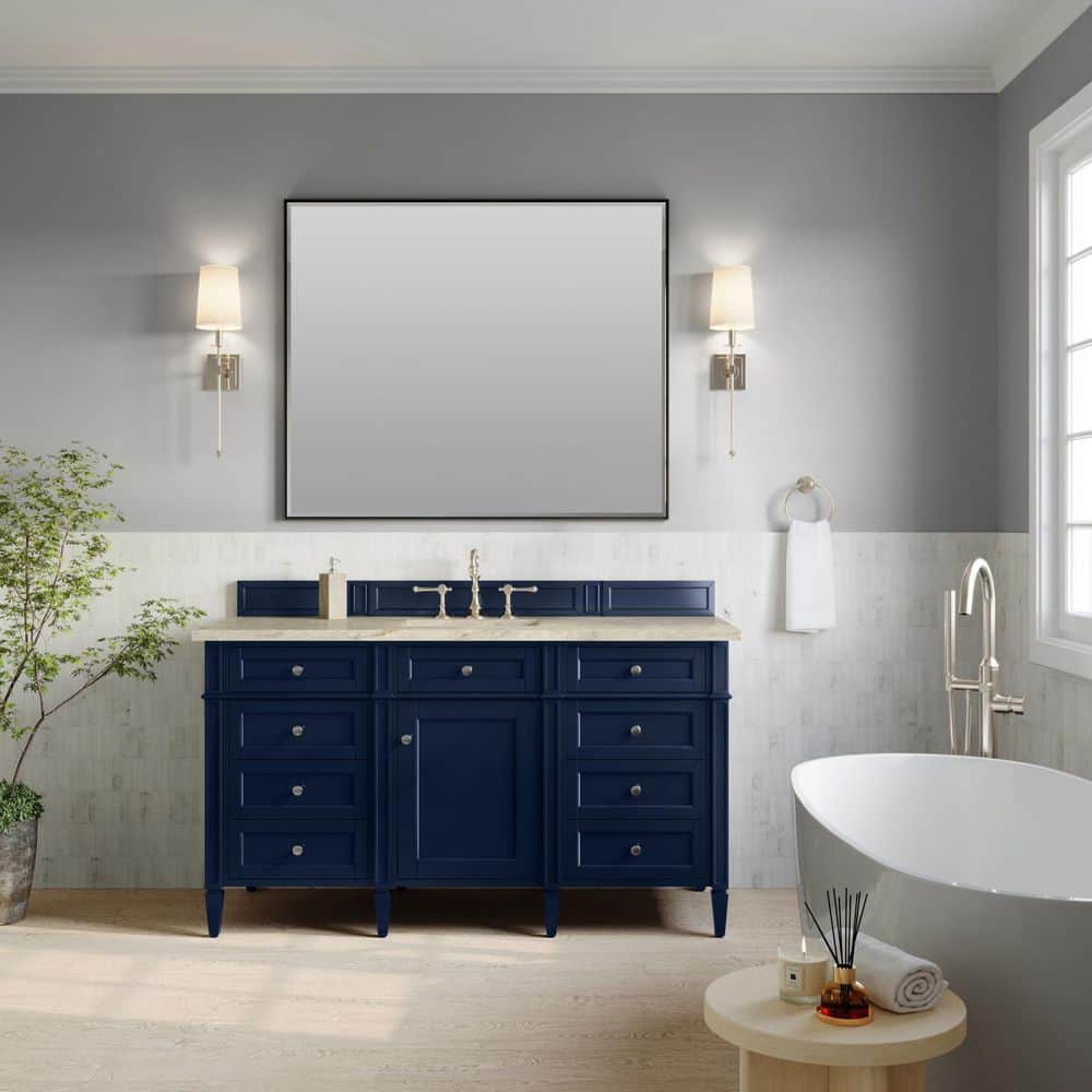 Brittany 60.0 in. Single Bath Vanity in Victory Blue with Tajnar Wireless Charging Engineered Composite Top price history on PriceWatchPro