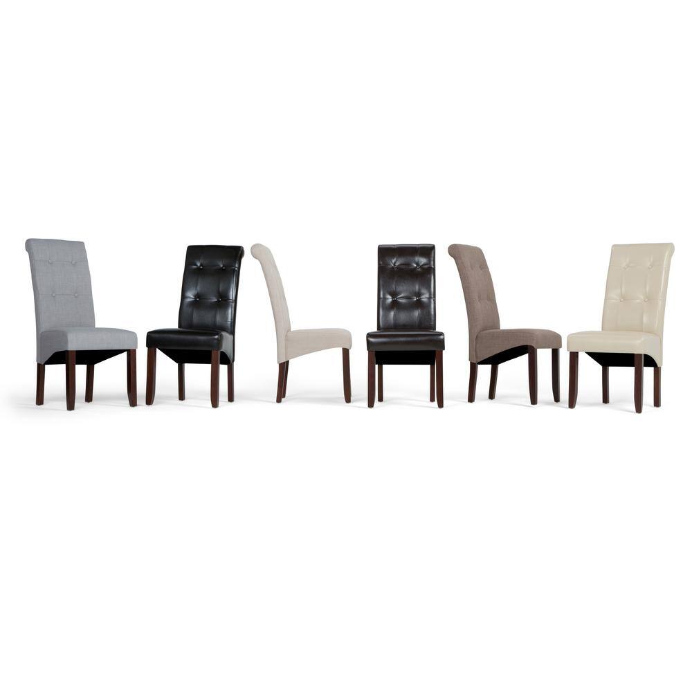 Satin Cream Faux Leather Upholstered Parsons Side Chair, High Back