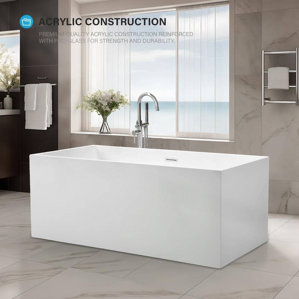Pure White 59" Freestanding Acrylic Soaking Bathtub