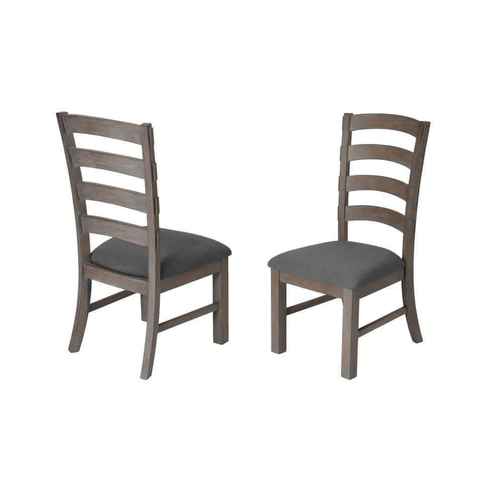 9-Piece Rustic Gray Wood Dining Set with Gray Fabric Chairs