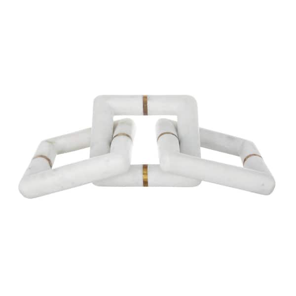 A & B Home White/Gold 3-Link Square Design Marble Chain Sculpture with Gold Accents