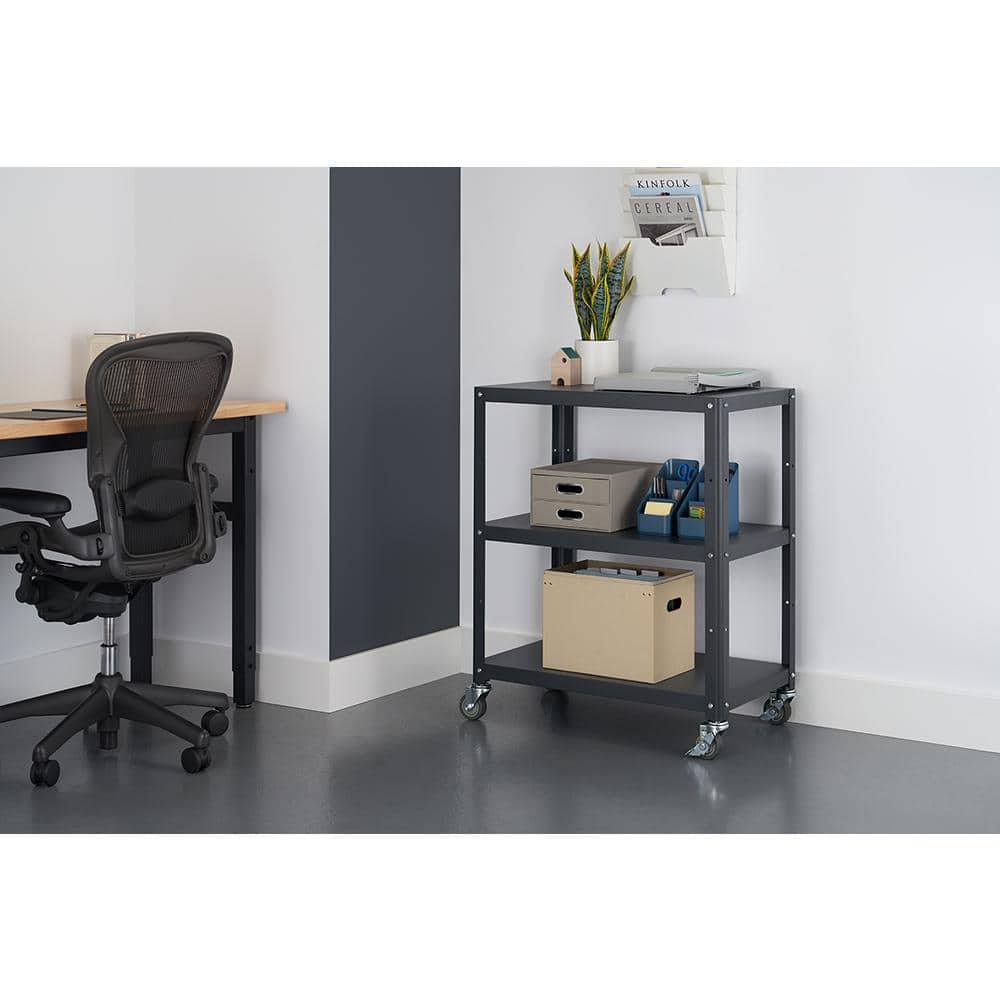 Trinity Dark Gray Metal Utility Cart with Adjustable Shelf