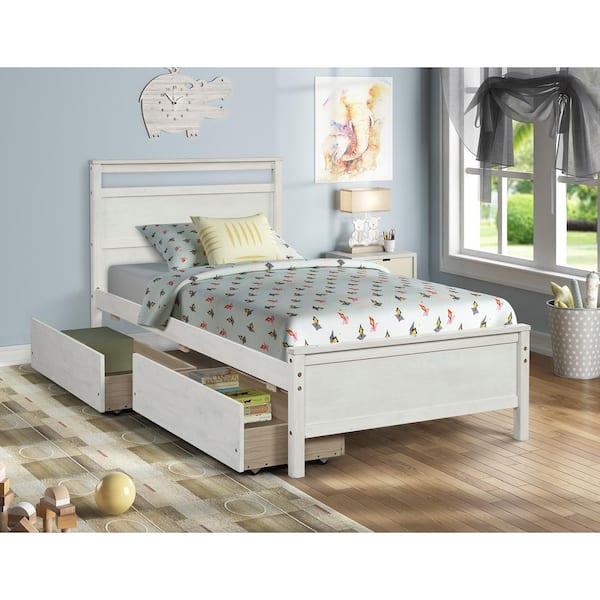Twin Solid Wood Sleigh Bed Brushed, Solid Wood Twin Sleigh Bed With Trundle