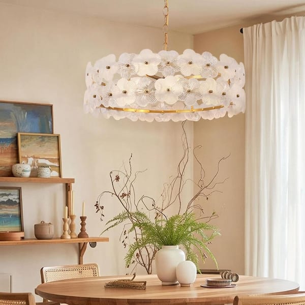 YANSUN 20 in. 6-Light Gold Modern Flower Glass Chandelier, Elegant