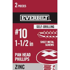 #10 x 1-1/2 in. Phillips Pan Head Sheet Metal Screws (2 per Pack)