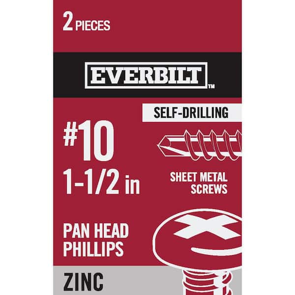 Everbilt #10 x 1-1/2 in. Phillips Pan Head Zinc Plated Sheet Metal Screw (2-Pack)