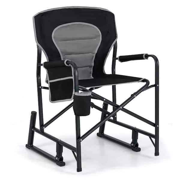 Outdoor Rocker Camping Chair for Adults with Dual Springs Padded Back Black