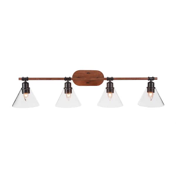 Unbranded London 39.5 in. 4-Light Painted Wood-Look Metal and Dark Granite Vanity Light