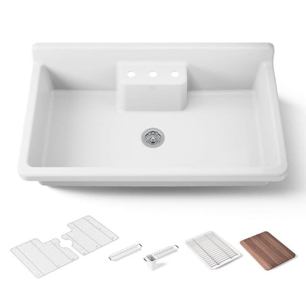 Farmstead 45 in. Wall Mount Single Bowl White Cast Iron Kitchen Sink