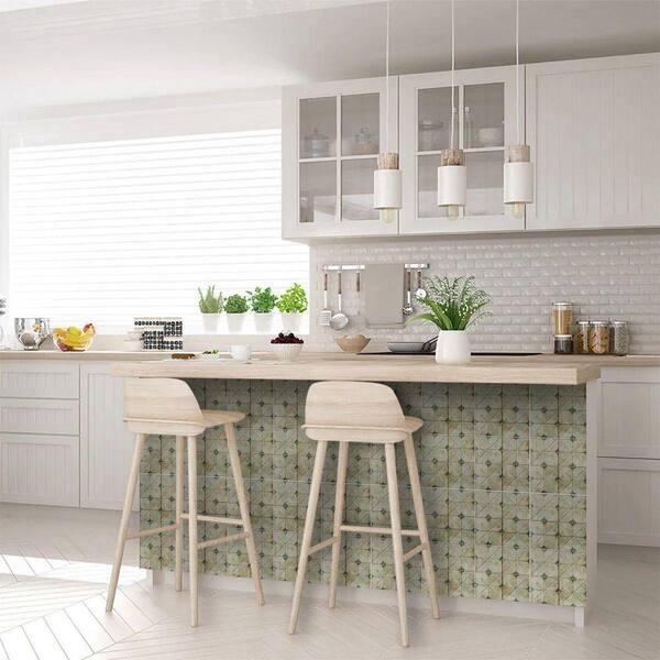 MI ALMA Green and Cream R145 4 in. x 4 in. Vinyl Peel and Stick