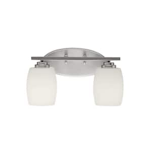 Eilleen 14.25 in. 2-Light Brushed Nickel LED Contemporary Bathroom Vanity Light with Satin Etched White Glass Shade