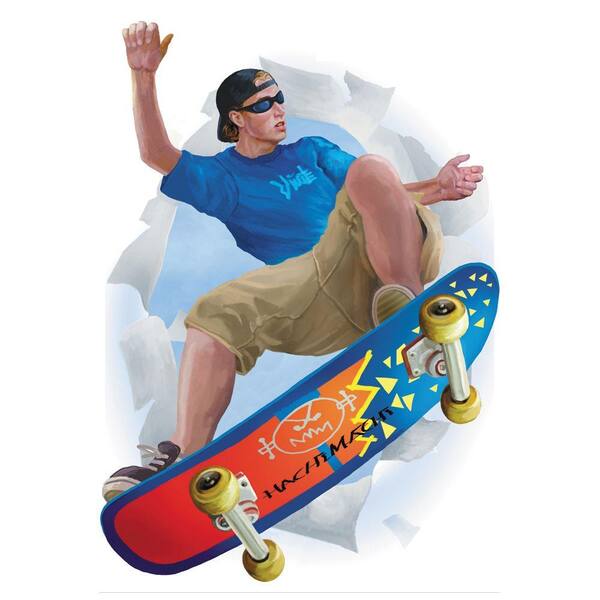 The Wallpaper Company 18.5 in. x 27 in. Blue and Orange Skate Boarded Break Out-DISCONTINUED