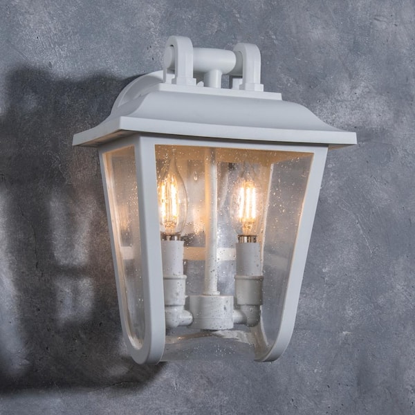 Coastal Providence 2-Light White Outdoor Wall Lantern Sconce